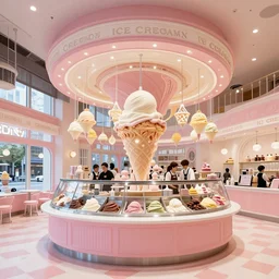 ice cream cafe interior by walt disney, highly detailed, scoop bar, architectural digest, archdaily, sharp focus, architectural photography