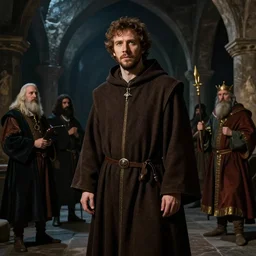 jesse eisenberg as an enigmatic medieval christian ( ( monk ) ) in a dark underground city. dark shadows, colorful, law contrasts, ( ( ( broad light ) ) ) fantasy portrait by jakub rozalski, jan matejko, and j. dickenson