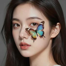 hyper realistic painting of a woman with a butterfly face