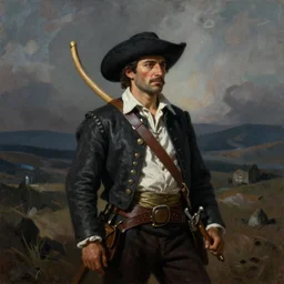 ultra realistic color portrait painting of a spanish bandolero 1 9 th century with a trabuco, dark, painted, brooding, atmospheric, landscape, smooth, epic, highly detailed, cinematic