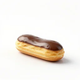 miniature eclair, clean 3d render, octane render, isolated on a pure white background, centered, entire object in frame, sharp focus, soft studio lighting