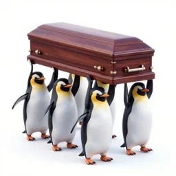 6 dancing pallbearer penguins weilding a coffin