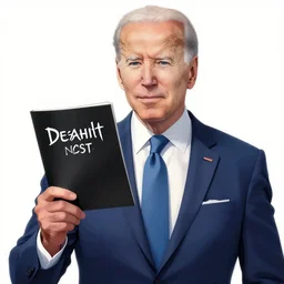 Biden holding death note, anime style