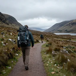 Hiking in the Scottish Highlands. A still from Kentucky Route Zero.