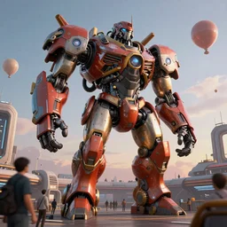 a beautiful hyperrealistic ultradetailed 3 d render of a gigantic mecha guarding a sci - fi spaceport, by h. r. giger : 3, mech, unreal engine, octane render, gigantic, unreal engine, octane render, 3 d, brilliantly coloured, intricate, ultra wide angle, trending on artstation, dusk, volumetric lighting, hdr, polished, micro details, ray tracing, 8 k : 2, people, sphere, balloon, blurry, blur, depth of field, dof, bokeh, obscured, macro : - 1