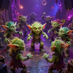 goblins partying at a rave, green skin, mosh pit, goblin dance club, octane render, 8 k, fantasy