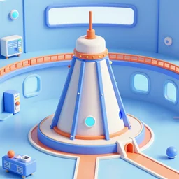 retrofuture ussr soviet nuclear reactor hall with open reactor. clean retrofuture interior. environment for 3 d kids low poly game, contrast, colors, simple shapes design. trending on artstation.