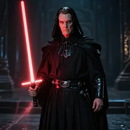 vincent price as a sith lord with red lightsaber