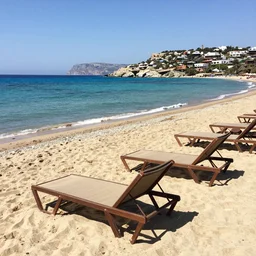 sun beds on Elafonissi Beach in crete, 8k resolution, hyper detailed