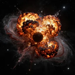 planet exploding in cataclysmic explosion, black hole nebula in background, starfield, style of Tyler Edlin, style of Chris Foss