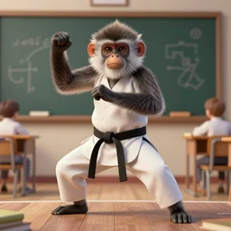 colobus monkey dressed as a school teacher doing karate by greg rutkowski and thomas kinkade, trending on artstation, 3 d render octane
