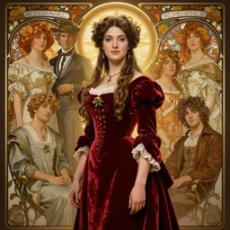 sargent and leyendecker and greg hildebrandt highly detailed portrait of a victorian woman with long hair, wearing a red velvet gown, stephen bliss, unreal engine, by greg rutkowski, loish, ferdinand knab, ilya kuvshinov, rossdraws, tom bagshaw, alphonse mucha, global illumination, radiant light, detailed and intricate environment