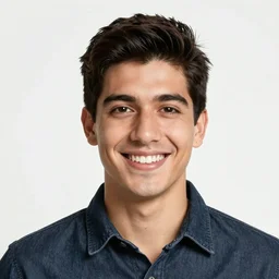 professional headshot of handsome young Peruvian man smiling photorealistic, white background