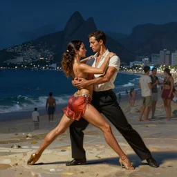 portrait of a dance couple in rio de janeiro, highly detailed, digital painting, artstation, night scene, wlop concept art, smooth, sharp focus, illustration, art by dreadjim, craig mullins and greg rutkowski, 8 k