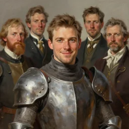 photo of daniel ridgway knights with simple smile paint detailed digital artstation, portrait hd 4 k, y greg rutkowski and gaston bussiere and craig mullins and j. c. leyendecker, hd