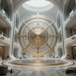 futuristic dystopian atrium, sacred geometry by ivan aivazovsky and h. r. giger coherent, hyper realism, high detail, vivid colors, octane render, unreal engine, 8 k, smooth gradients, high contrast, depth of field by jacek yerka