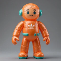 accurate detailed pvc inflated orange & teal colored action figure god, full body, futuristic, concept art, character only, detailed art, adidas streetwear, figurine!!!, studio lighting, grey background, no shadow, trending on artstation, 4 k, sharp, highly - detailed, focus on face!!!