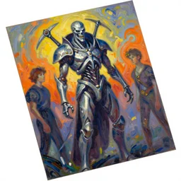 necron lord by ashley wood, yoji shinkawa, jamie hewlett, french impressionism, vivid colors, palette knife and brush strokes, dutch tilt