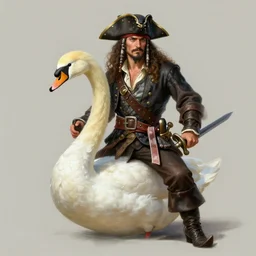 anthropomorphic swan swashbuckling pirate with sword, highly detailed, digital painting, artstation, concept art, smooth, sharp focus, illustration, art by artgerm and greg rutkowski and alphonse mucha