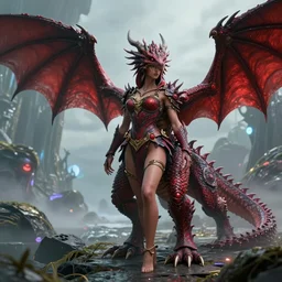 a beautiful portrait of a female dragon in a amazing alien landscape