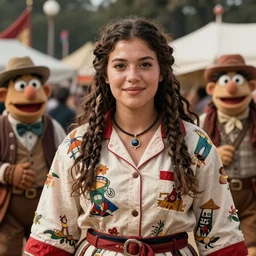 detailed ultrarealistic photography medium shot of dnd fantasy festival ethnic rustic robust girl warrior in muppet show pajama, leyendecker, norman rockwell, greg rutkowski, jim henson artstation cinematic, vray