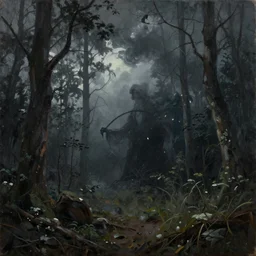 A painting of forest in stormy day, a mysterious thing is happening, octane render, 8K, gothic art, digital art, oil on canvas, trending on artstation, 30mm