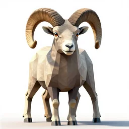 low-poly bighorn sheep, high detail photograph, full body, isolated on a pure white background, centered, entire subject in frame, sharp focus, soft studio lighting