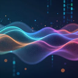 illustration, flow particles, shallow depth of field, concept art, waving particle technology, abstract wave moving dots, epic, highly detailed, vibrant colors, trending artstation, hi - tech, background design, octane render, big data background, digital painting, cinematic lighting, photorealism, design
