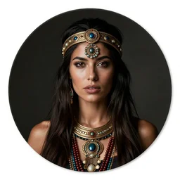 plate photography portrait of a beautiful pagan tribal queen female, studio lighting, ultra high definition