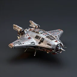 a small c 4 d rendered spaceship toy, popular colour, realistic, exquisite detail, metallic, solid color background, from 2 0 5 0, central composition, cinematic light, sci fi, global illumination, matte painting, high detailed, unreal engine, octane render, 4 k, hd, high quality, bionics, like an insect