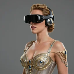 pleasure - loving scarlett johanson wearing hololens 2 headset, ornemental high tech gear, curvaceous, elegant, intricate, artstation, 8 k, ultra detailed, octane render.