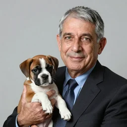 50mm photo, Anthony Fauci holding a boxer puppy