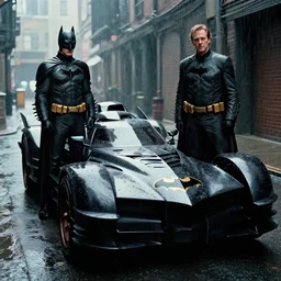michael bay, batman, jerry bruckheimer, batmobile, moody, foggy, rainy, suit, cape, fuji film, kodak, alleyway, batmobile, dark knight, the bat, redshift