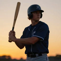 steve harrington holding a baseball bat, looking off into the sunset, synthwave style.