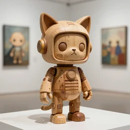 8 k octan advertising highly detailed photo, a totally wooden sculpture collectible art toys on feet, very cute robot gipsy zen with cat ears, cyberpunk a contemporary art gallery sharp focus, masterpiece nofinito generative design structure