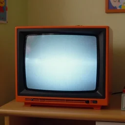 analog tv screen in 2000's classic kids room with lights off, flash image, shot on webcam