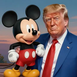 A beautiful portrait of Mickey Mouse and Donald Trump, digital art by Eugene de Blaas and Ross Tran, vibrant color scheme, highly detailed, in the style of romanticism, cinematic, artstation, Greg rutkowski