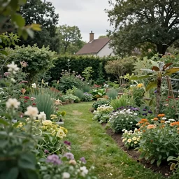 an excellent garden in village, digital art, 8 k resolution, hasselblad photo
