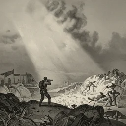 A scene from Counter Strike, wood engraving, by Gustave Dore