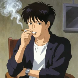 'smoking. artwork by Satoshi Kon and Yoshitaka Amano and Moebius'