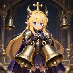 cute necromancer, tales of erin, atelier ayesha. detailed bells. armor, intricate environment, digital illustration by wlop, ross tran, ilya kuvshinov, krenz cushart, victo ngai. crisp, highly detailed, metallic. sharp edges, global illumination