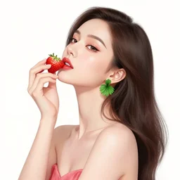 the portrait of an absurdly beautiful, graceful, elegant, sophisticated, fashionable woman made of strawberries and green petals looking up, an ultrafine hyperdetailed illustration by kim jung gi, irakli nadar, intricate linework, bright colors, octopath traveler, final fantasy, unreal engine 5 highly rendered, global illumination, radiant light, detailed and intricate environment