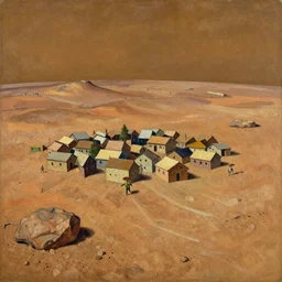 a village on the surface of mars, by ansel adams and jean metzinger, oil on canvas