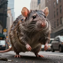 Stunning Hyperealistic portrait of Giant Dishonored enormous furry rats roaming the city of new York.