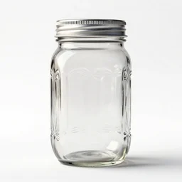art deco mason jar, clean 3d render, octane render, isolated on a pure white background, centered, entire object in frame, sharp focus, soft studio lighting