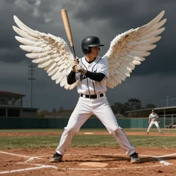 angels with wings playing baseball m, photo, realistic