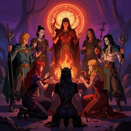 tweakers addicts group cadre coven coterie performing ritual blood magick greg rutkowski artstation vivid color hdr