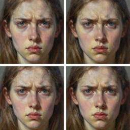 composition of four expression detailed angst furrowed eyebrows curled lips oil painting