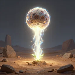 a hyperdetailed 3 d matte painting of a light flow stream of energy comes out of the soul of a from the light a small plant in the wasteland of the post - apocalypse by art by greg rutkowski artgerm