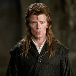 portrait of david bowie as elrond, movie still, lord of the rings